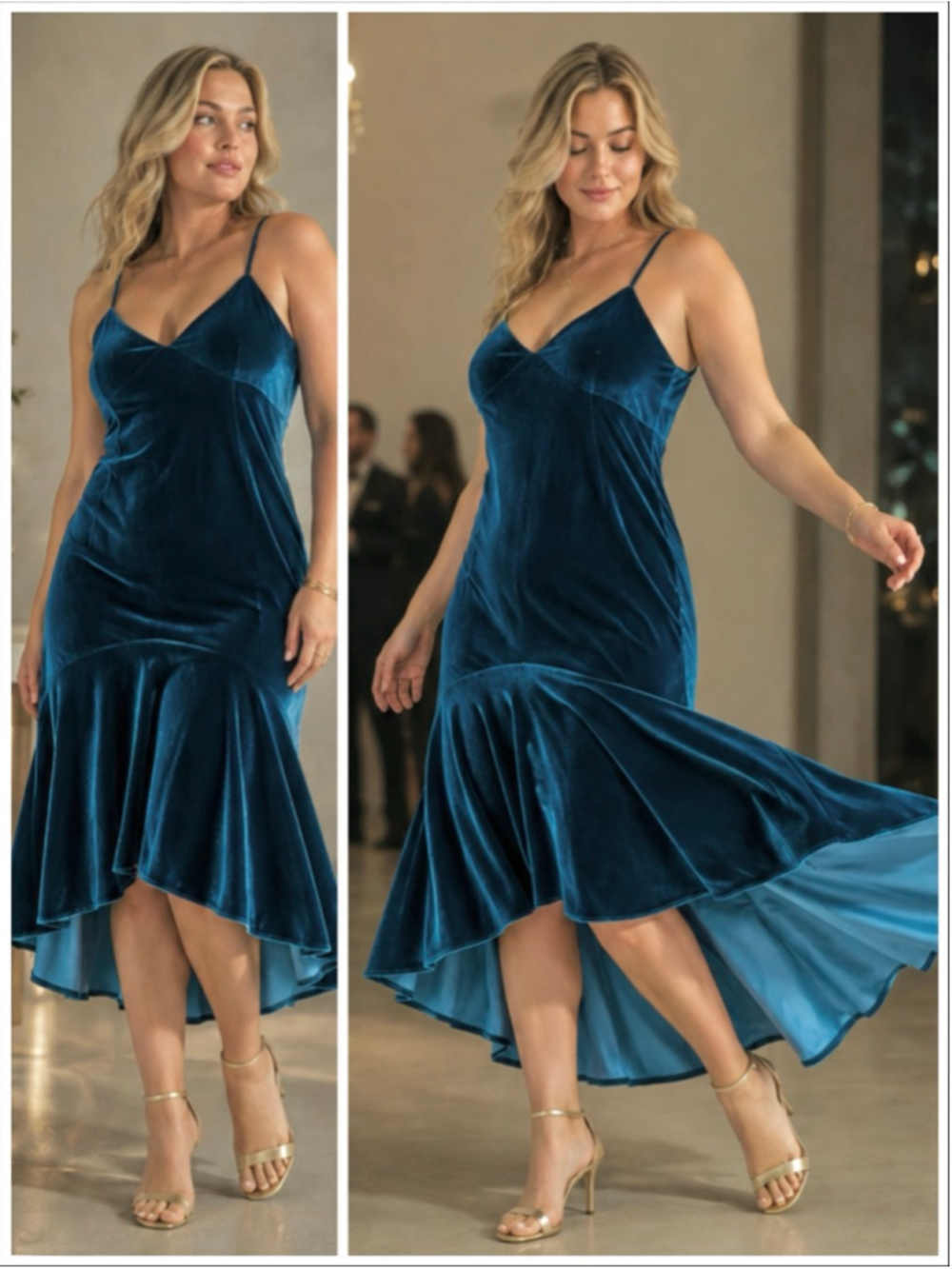 NEW THEIA Teal Velvet High Low Ruffle Dress Size 4 Evening